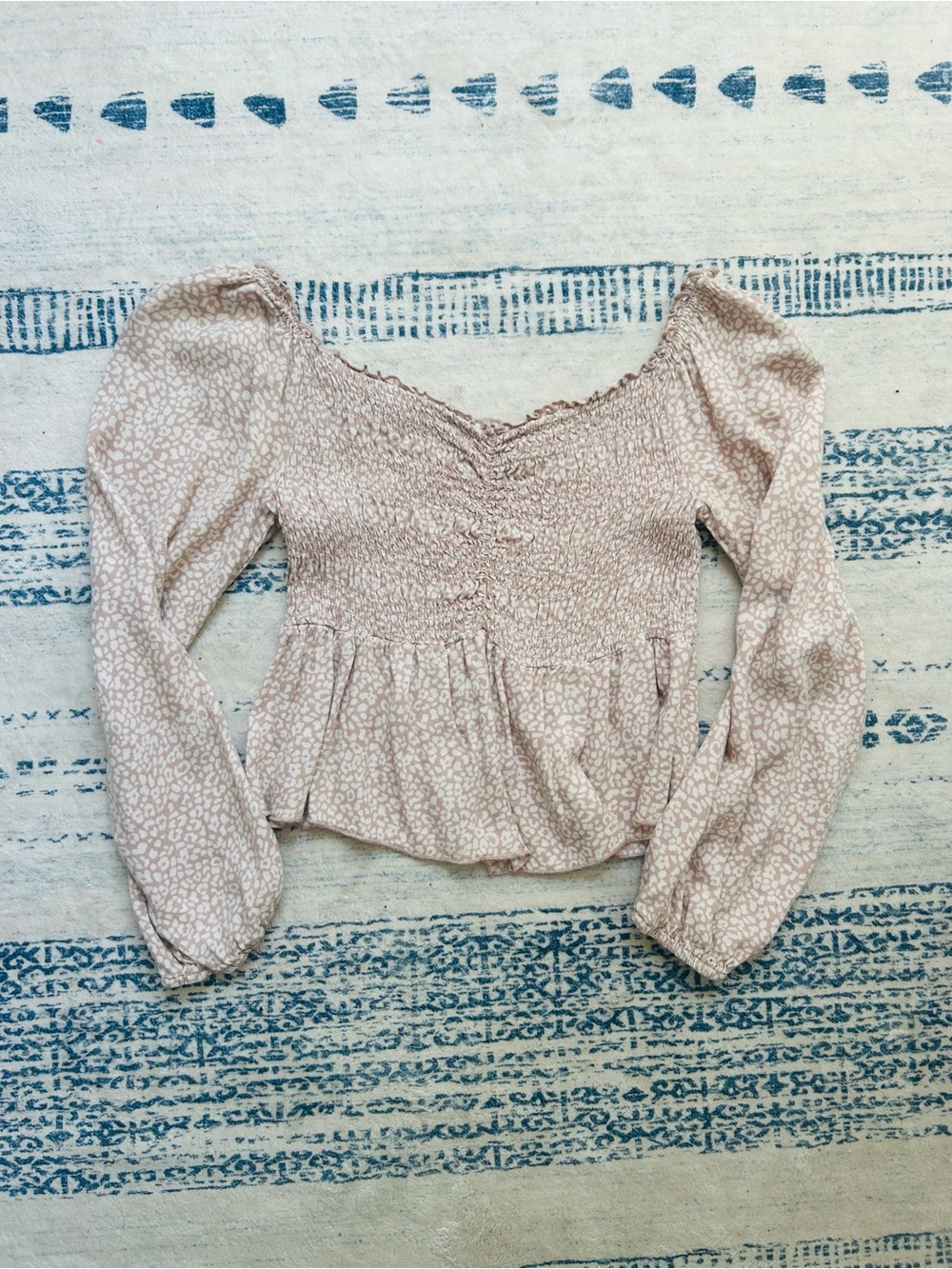 PacSun Light Pink Smocked Peplum Long Sleeve Top